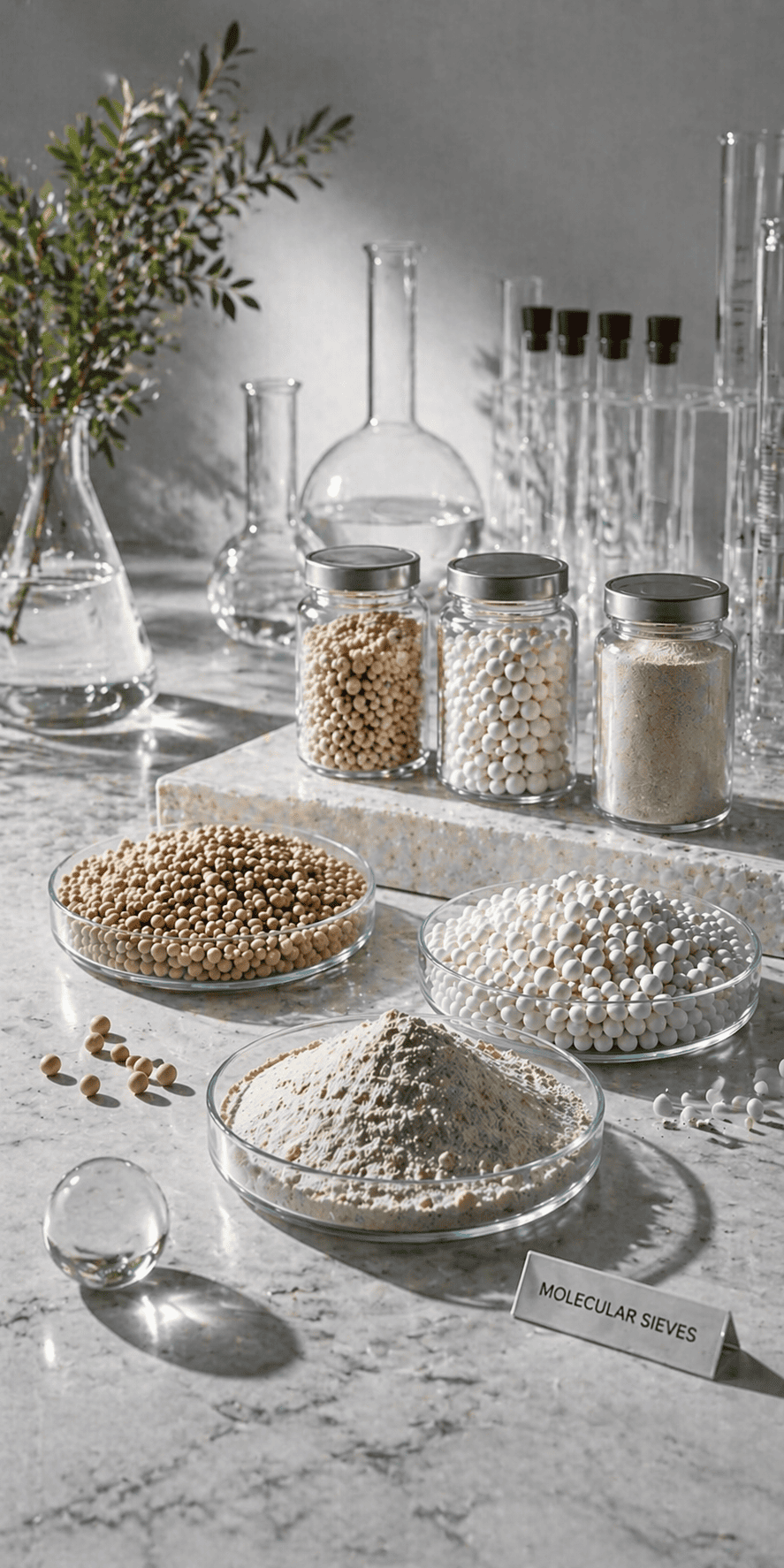 Molecular sieve product range in laboratory glassware